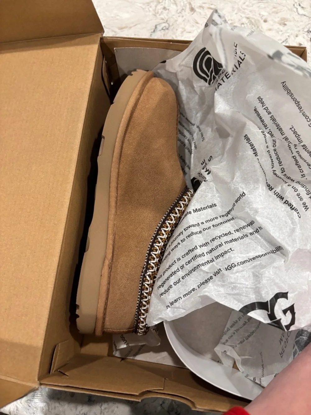 UGG Kids Chestnut Brown Slip-On Clog with Patterned Trim